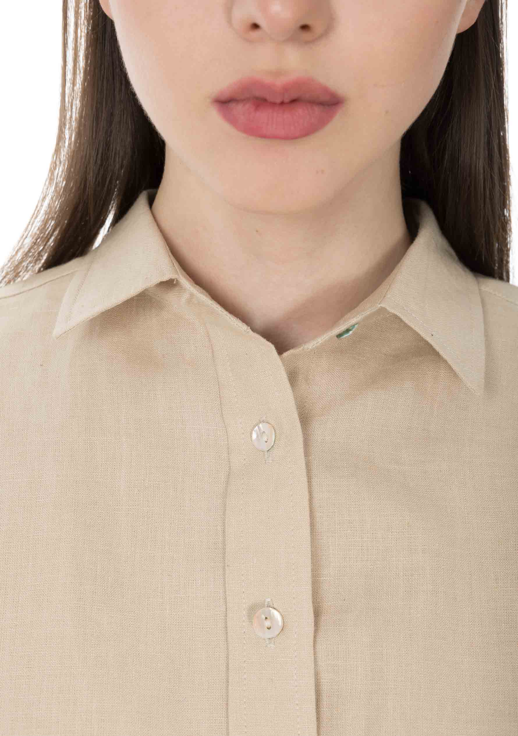 Regular Fit Linen Shirt for Women - Beige