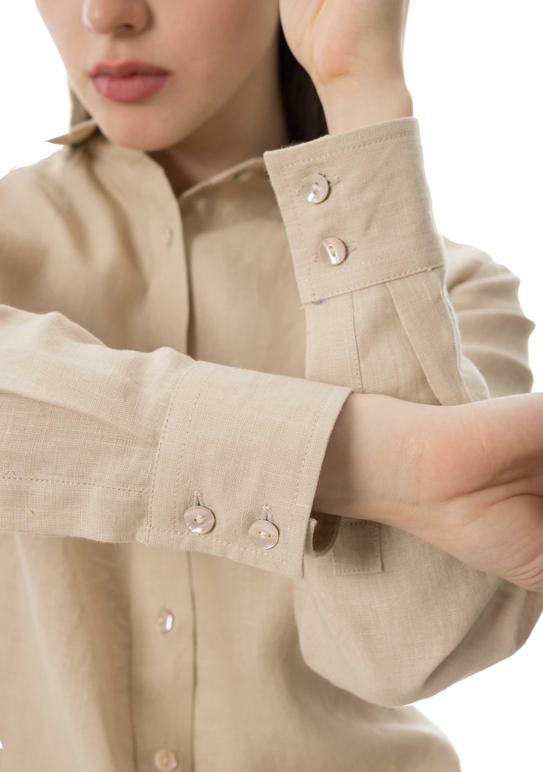 Regular Fit Linen Shirt for Women - Beige